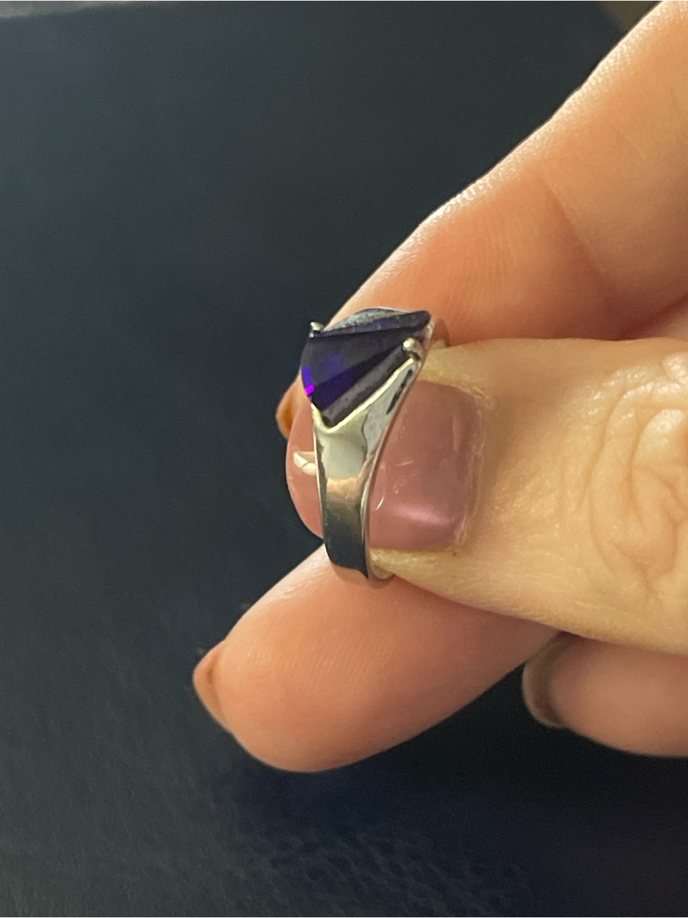 Sterling Silver Ring with Deep Purple Stone - Elegant Women's Band